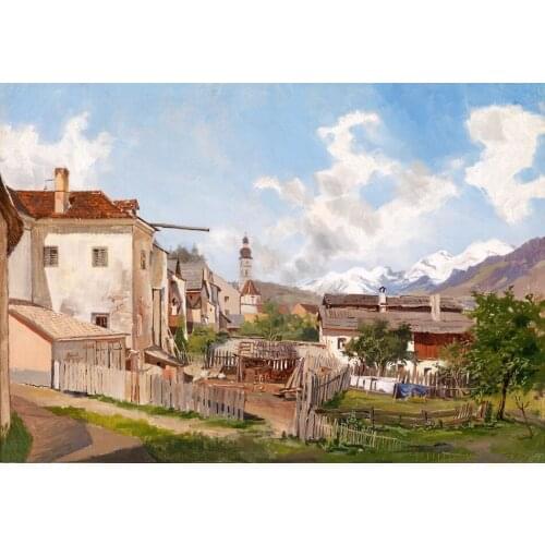 Wall Art Landscape Oil Painting on Canvas Stunning Painting Early Spring in Rural Scenery with Church in the Morning Handpainted
