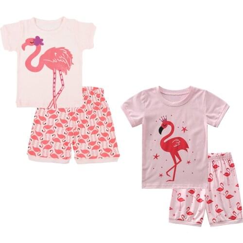 Summer Toddler Baby Girls Pajamas Set Cotton Cute Cartoon Flamingo Sleepwear T-shirt And Shorts Sets Kids Pyjamas Night Wear
