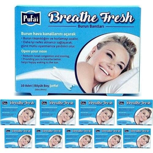 Pufai Breathe Fresh Nasal Strips Transparent Large Size 66mm 19mm 100 Pieces 10 Boxes