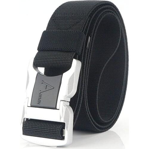 DHL 100Pcs Elastic Trousers Belt Men Aluminum Alloy Safety Buckle Army Belt Tactical Designer Canvas Nylon Belts Waist Belt