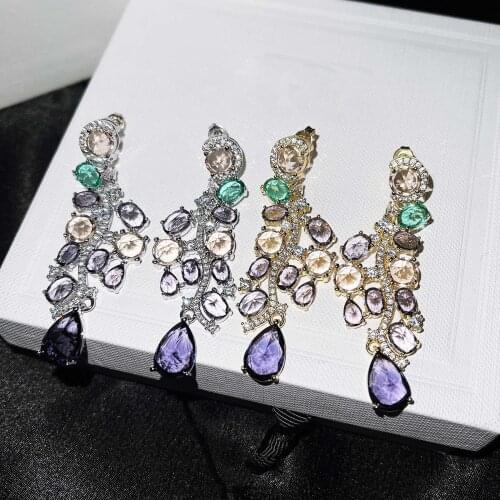 Vintage Tassel Drop Earrings Inlay Dazzling Colorful Zircon Luxury Jewelry For Women Wedding Cocktail Party