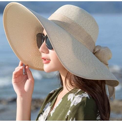 Womens Wide Brim Sun Protection Straw Hat,Folable Floppy Hat,Summer UV Protection Beach Cap
