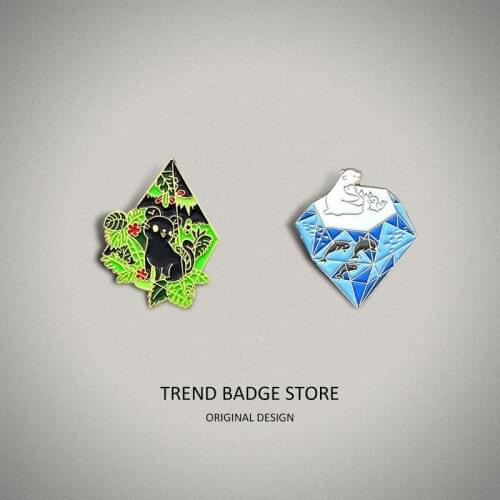 Polar bears play on the ice black wildcats walk through the woods cartoon animals dripping oil brooches