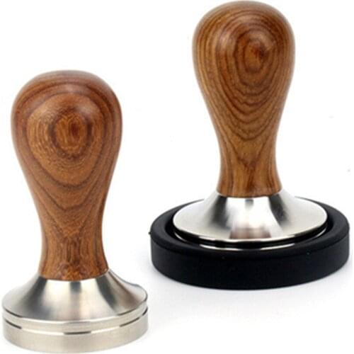 51/53/58mm Coffee Tamper Yellow Pear Solid Wood Handle 304 Stainless Steel Coffee Powder Hammer Espresso Cafe Tools Barista