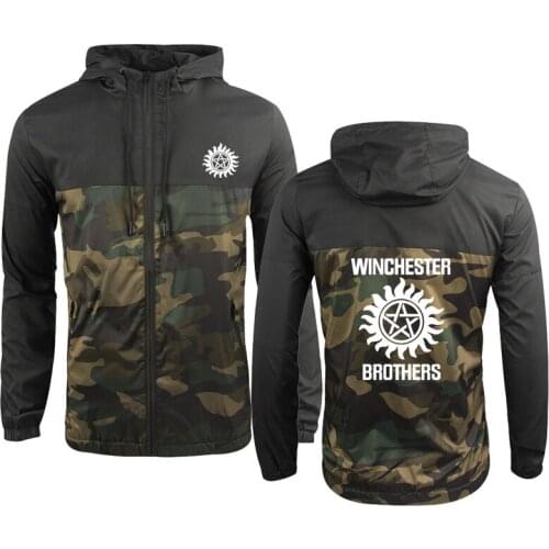 High quality Pure cotton Spring Autumn Mens Camouflage Hoodie Winchester Brothers Printing casual sweatshirt Mens jacket