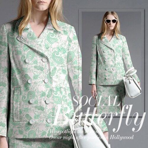 Green Color Paisley Cotton Stretch Printed Denim Fabric Thick Cotton Twill