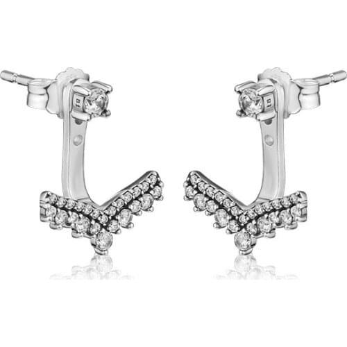 Genuine 925 Sterling Silver Earrings Princess Wish Stud Earrings for Women Party Wedding Jewelry Gift brincos pendientes