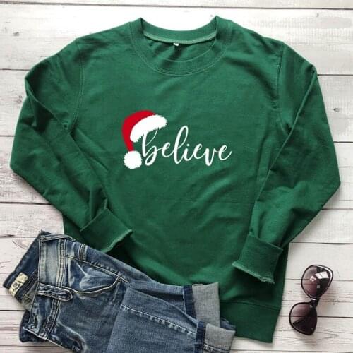 Believe Santa Hat Colored Print Sweatshirt Funny 90s Christmas Party Pullovers Cute Women Graphic Holiday Gift Sweatshirts