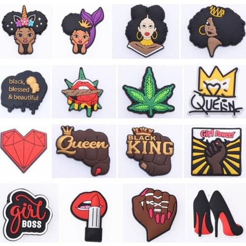 1 PCS Soft PVC Croc Charms Black King Queen BLM shoe Accessories Clog JIBZ Button Decorations Croc JIBZ Buckle Party Gift