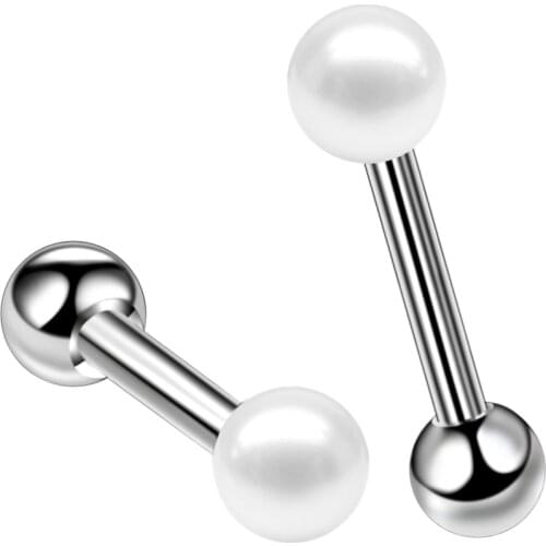 2Pcs/lot Surgical Steel with White Pearl Ball Ear Cartilage Tragus Piercing 3mm Ear Helix Earrings Sexy Body Fashion Jewelry 16g