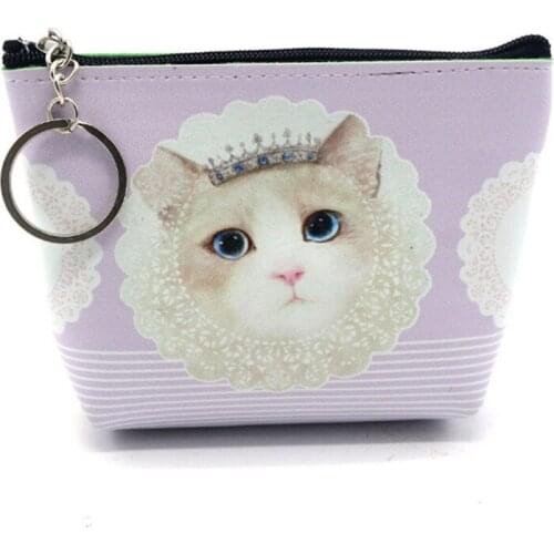 2019 Cartoon Cat Printed Key Cards Coin Purse Cute Creative Women Wallets Card Holder Portable Money Bags