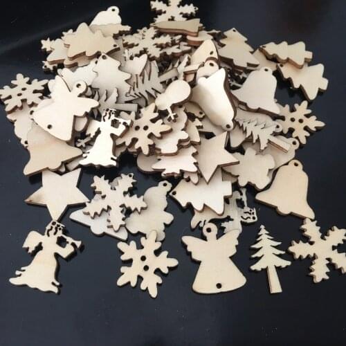 50pcs Christmas Wooden Ornaments Wood Slices Decorations Hanging Embellishments for DIY Xmas Ornament Crafts Tree Hanging Decor