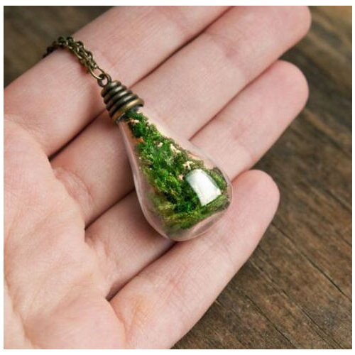 50pcs glass globe moss handmade necklace, glass vial green moss pendant necklace 70cm long ( finished necklace)