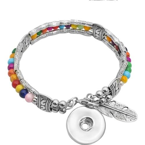 AB0059 Fashion Charming beads silver color snap bracelet bangle fit 18MM snap buttons jewelry wholesale