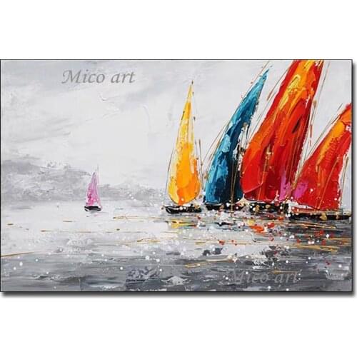 Abstract Boat Ship Hand Painted Wall Decor Oil Painting Wall Pictures Canvas Art Unframed Artwork For Living Room Decoration