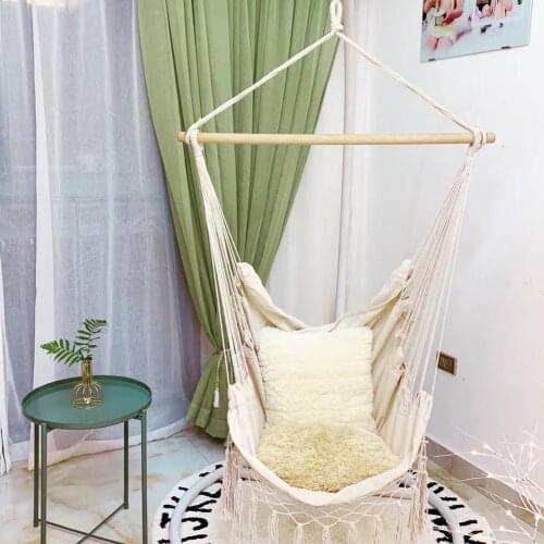 Beige Hanging Tassels Hammock Bohemia Style Cotton Rope Net Chairs Portable Outdoor Indoor Garden Bedroom Bars Seats