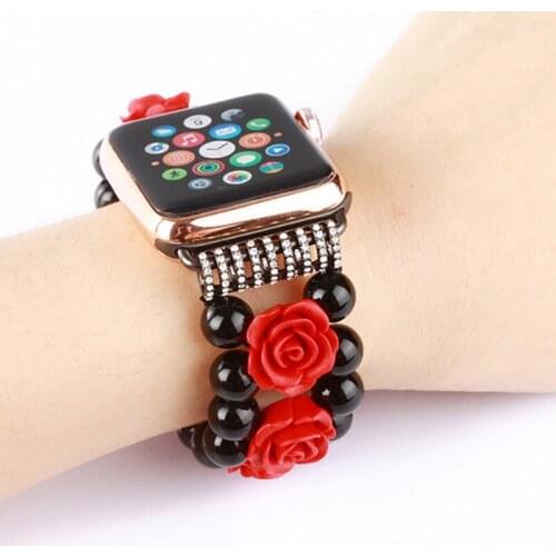 2019 Watch Bracelet For Apple Watch 5 Rose black Pearl Jewelry Wrist for Iwatch series 5 4 3 Size 38mm/ 42mm 40mm 44mm Watchband