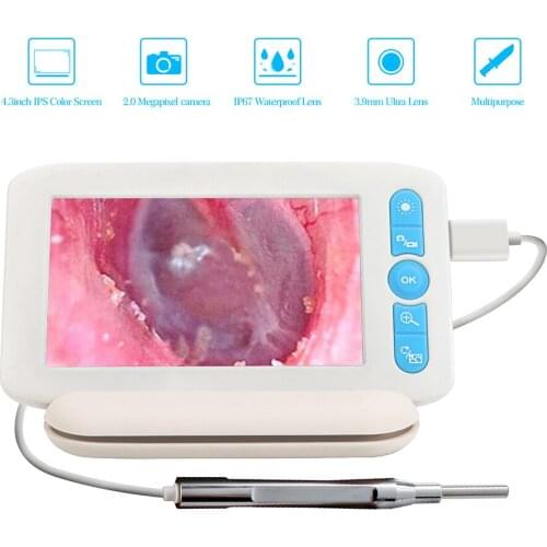 Digital Otoscope with 6LEDs Lights 32G TFcard 3.9mmm 1080P High Definition Ear Scope Camera 4.3in IPS Screen Earwax Removal Tool