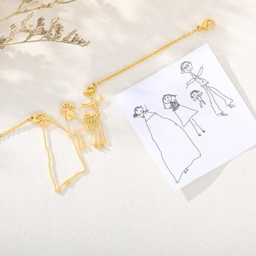 Custom Childrens Drawing Bracelet Silver Gold Chain Stainless Steel Customized Name Kid Artwork Bracelet Mothers Jewelry Gift