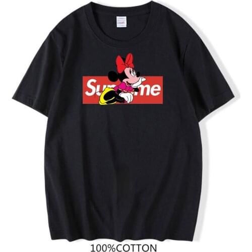 Disney Women Short Sleeve T-shirt 2021 Summer New Style T Shirt for Men Anime Minnie Mouse Print T-shirt 100% Cotton Oversized