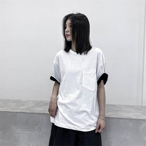 Large round neck short sleeve T-shirt womens summer 2021 new loose and versatile solid color T-shirt