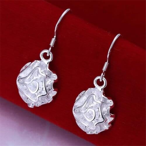 Hot Sale Fine Silver Plated Jewelry Wholesale Factory Price Charms Free Shipping Fashion Rose Earrings/adfasff LQ-E066