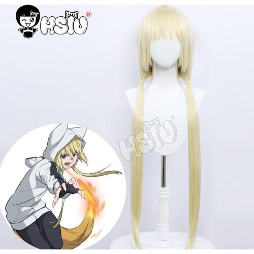 Kon Cosplay Wig Anime Kemono Jihen cosplay 「HSIU 」Light Yellow Double tail Long hair Fiber synthetic wig +Free wig cap