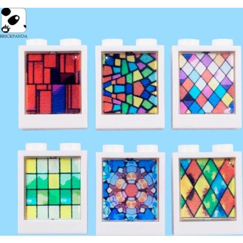 MOC Building Blocks Colored Windows Compatible with 60592 Figures Parts Mini Bricks Accessory Model 1X2X2 Church Christ Kid Toys