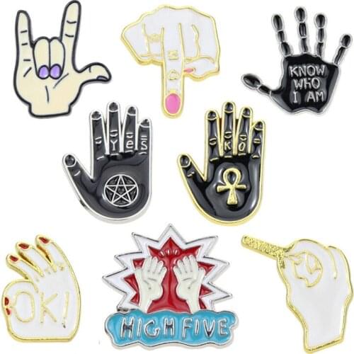 Punk Hand Metal Pins Brooches OK Yeah Good Rock Finger Signal Enamel Pin Badges Various Gestures Jewelry for Women Men Kids Gift