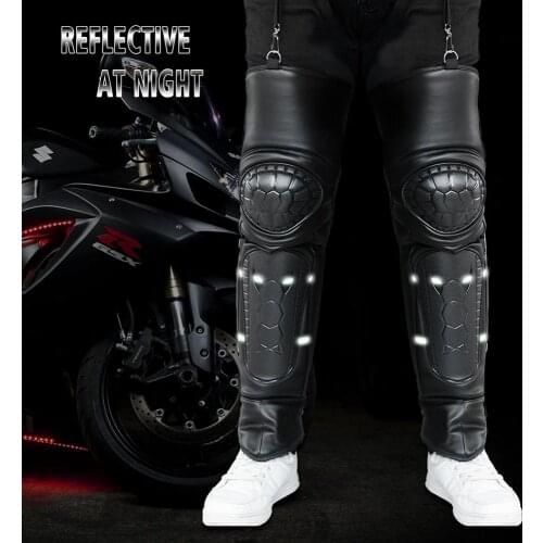 Motorcycle Rider Knee Pads With Reflective Strip Pu Leather Fabric Waterproof Warm Winter