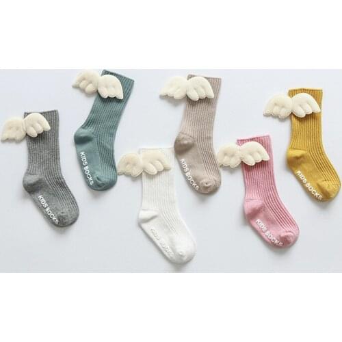 Baby Girls Knee High Socks Angel wing Summer Autumn Baby Girls Cotton Socks Solid Candy Color Kids Toddler Short Socks