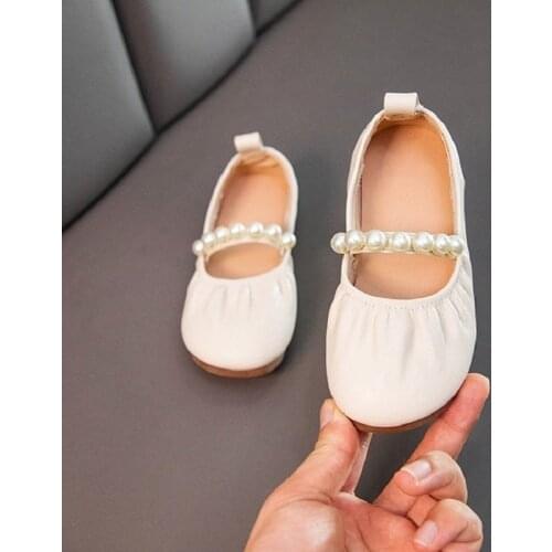 2021 new spring children girls flat pearl PU leather shoes children baby princess cute sandals