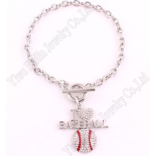 New Arrival fashoin rhodium plated with sparkling crystals I LOVE BASEBALL charm Bracelet