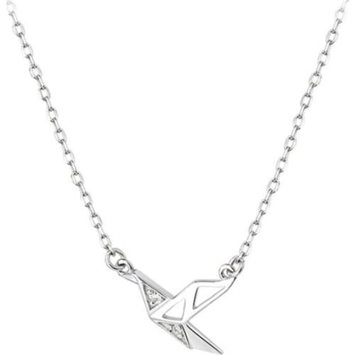 925 Sterling Silver Hollow Paper Crane Zircon Pendant Necklace Charming Necklace Wholesale Jewelry S-N459