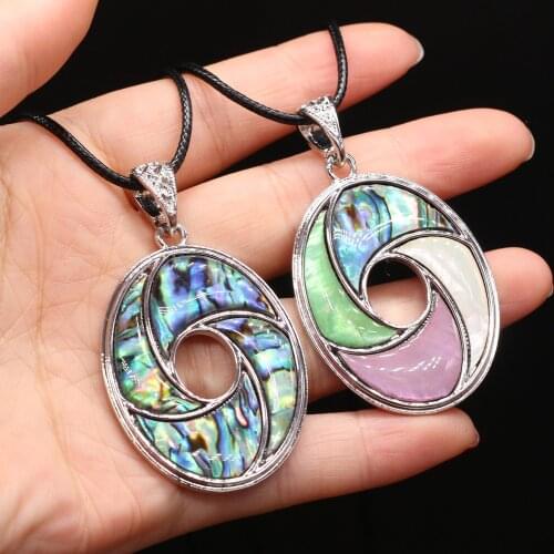Natural Oval Abalone Mix Color Shell Mother of Pearl Shell Wax Thread Necklace for Women Jewelry Gift Length 55cm Size 34x48mm