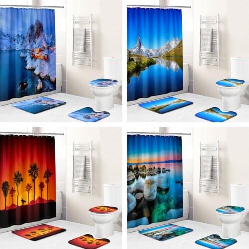 3D Lake Plant Lifelike Waterproof Fabric Bathroom Accessories Shower Curtain Cover Non Slip Carpet Bathroom Cover Bath Pad