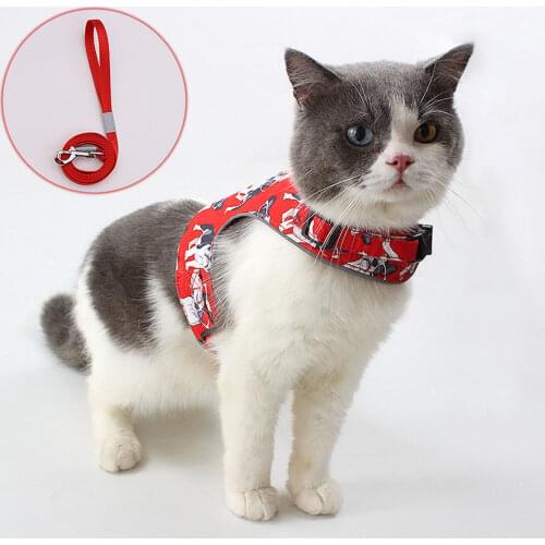 Cat Anti-lost Adjustable Harness Vest Walking Lead Leash For Cat Collar Polyester Mesh Harness For Small Medium Cat Pet