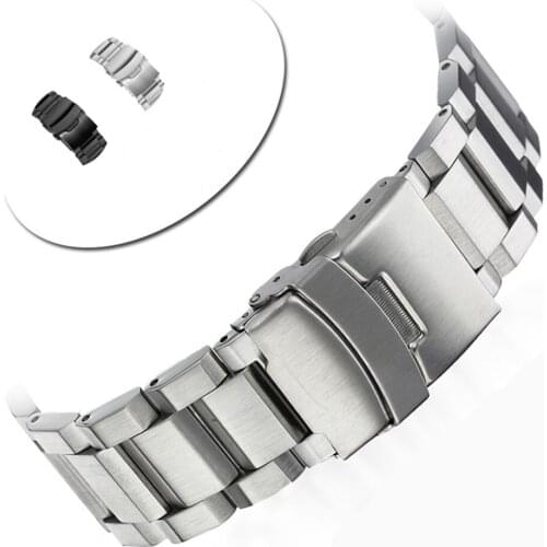 Solid Stainless Steel Buckle Band Watch Band Double Button Clasp Watchbands 14mm,16mm,18mm,20mm,22mm,24mm, WB18