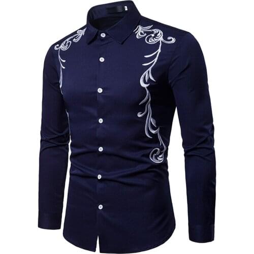 Brand Superior quality fall New mens shirt embroidered lapel large size casual slim long sleeve shirt camisa masculina