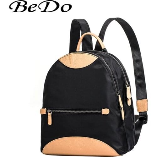 Fashion Brand Backpacks for Girls Nylon + Genuine Leather Casual Bags Teenager Girls School Backpack Durable Female Mochila