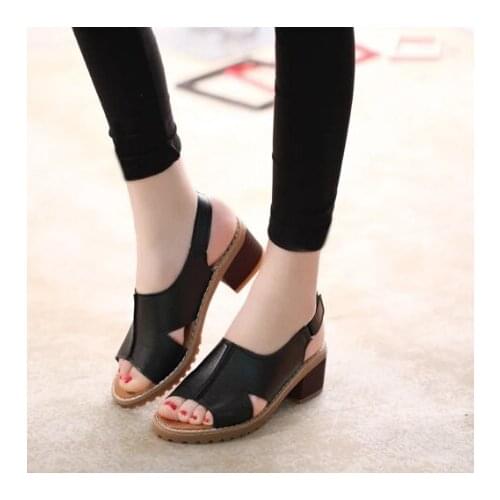 Fashion sandals Women Summer Non-slip shoes women sandals high heels Skid-proof Thick Peep toe Hoop&Loop Leisure Sandals