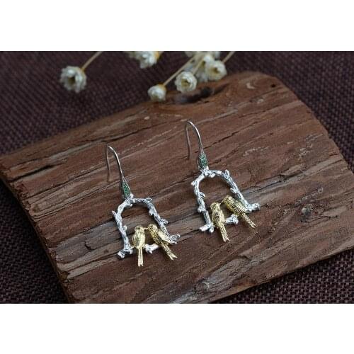 925 Sterling Silver cute bird hoop earrings earring Jewelry A5273