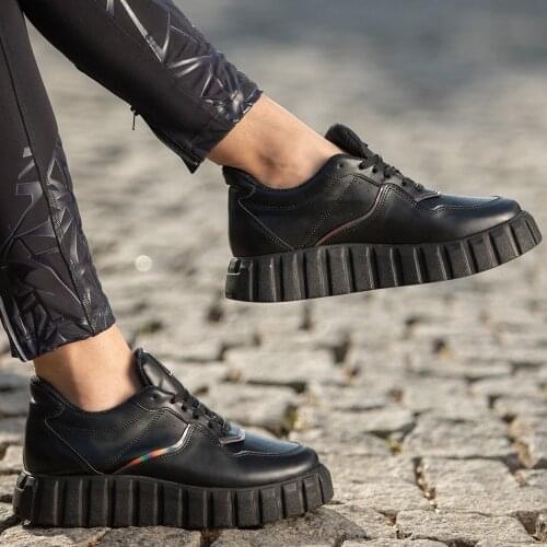 Tonar Oris Black Skin Lace-Up Sports Shoes New Season Convenient Seasonal Style Sneaker