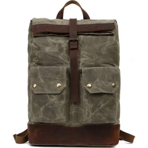 VZVA European And American Retro Oil Wax Canvas Waterproof Shoulder Outdoor Travel Backpack Leisure Sports Mountaineering Bag