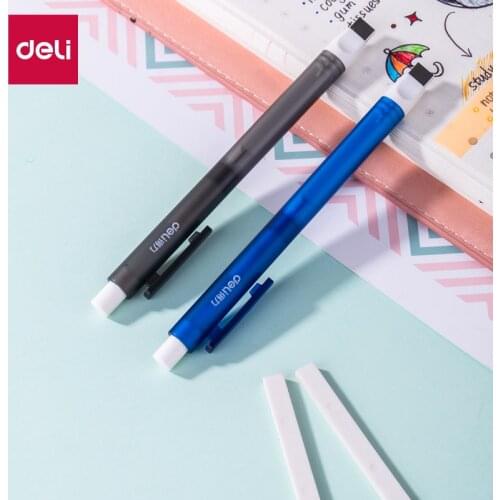 DELI Retractable Press Eraser Correction Supplies Pen Style Pencil Rubber Erasers For Students Office School Stationery