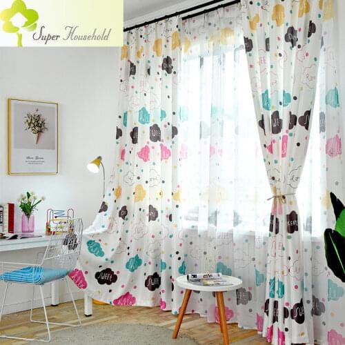 Cartoon Cute Cloud Semi Shading Curtains for Kids Bedroom Living Room Tulle Window Treatments Print Drapes For Children Custom