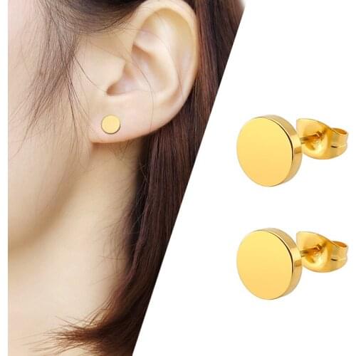 2018 women stainless steel stud earrings cute tiny round titanium steel earrings fashion jewelry multi size gift new