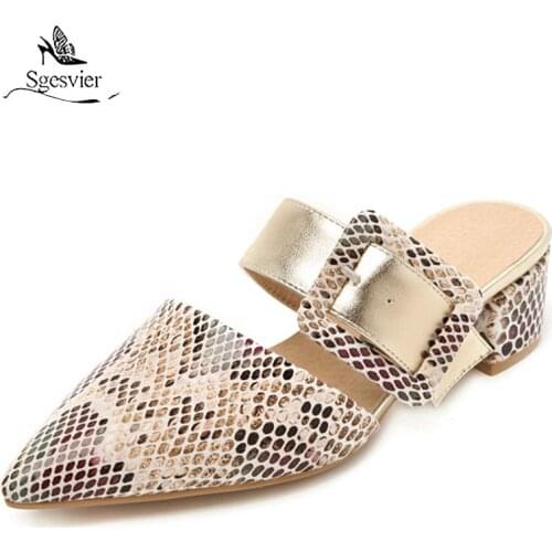 Sgesvier 2020 plus size 48 women pumps buckle pointed toe low heels shoes fashion summer party wedding shoes woman mules
