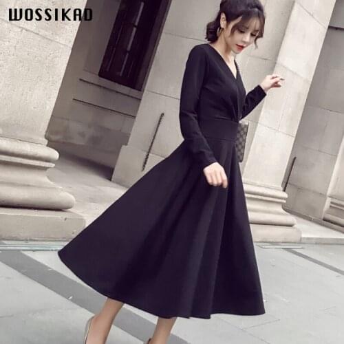 A-line Dress Women V Lead Self-cultivation Thin Pendulum Dress Vestidos Sexy Black Dresses Party Night Club Dress 2019