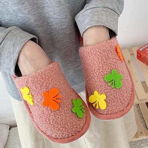 Winter Womens Home Plush Slippers Woman House Cotton Shoes 2021 Floor Warm Indoor Comfort Fashion Cute Colorful Love Footwear
